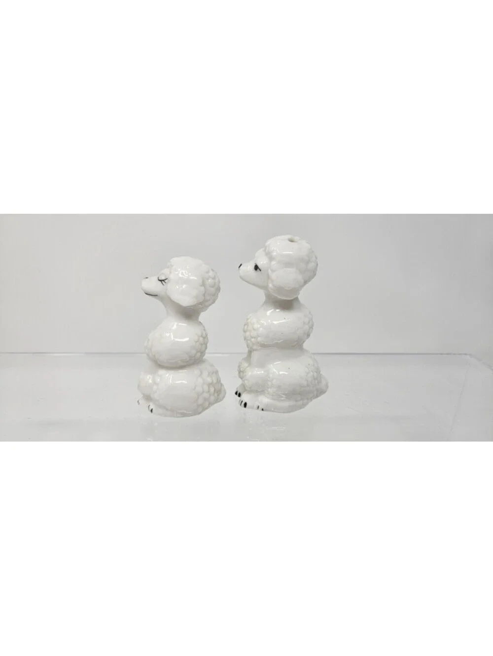 Vintage Pair Of White Sitting Poodles Salt & Pepper Shakers Set MCM Style